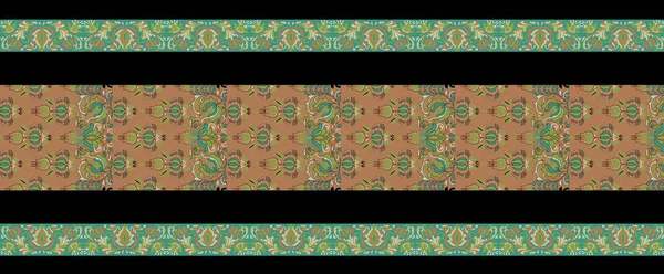 Nahtlose Muster Mit Ethnischen Grenzen Blumen Florale Illustration Asiatischem Textil — Stockfoto