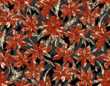 Kusursuz desenli, modası geçmiş süs çiçekleri. Jacobin nakışı. Renkli illüstrasyon Pembe, yeşil, kırmızı