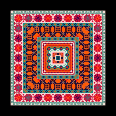 Geleneksel etnik geometrik şekiller sınır Mughal sanat barok kompozisyon paneli motifi, desenli çok çiçekli kusursuz desen, tekrar çiçek deseni, klasik arka plan. kumaş yazdırma.