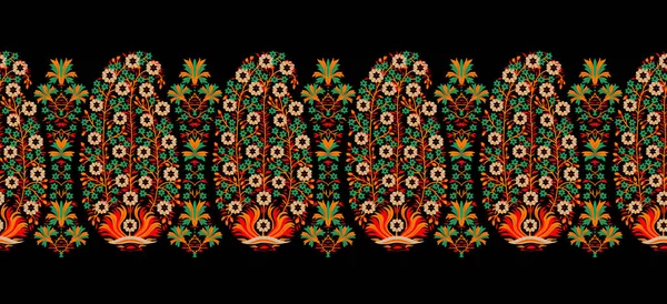 Traditional Ethnic Geometric Shapes Border Mughal Art Baroque Multi Flower — Fotografia de Stock