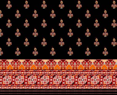 Dijital Babür tasarımı. Tekstil dijital motif süslemesi. Etnik örgü desenli el, kadın giysilerinin önü için soyut duvar kağıdı hediye kartı çerçevesi ve kumaşta kullanılan dupatta.