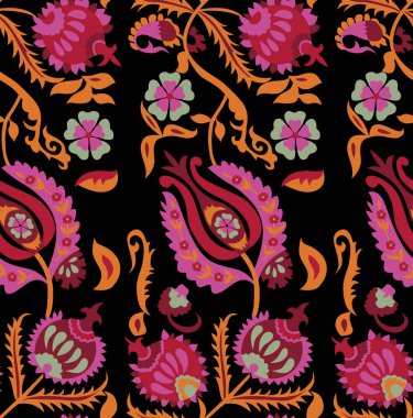 Dikensiz çiçek desenleri ve dizayn için kenar. El çizimi illüstrasyonu. Çiçeklerle kusursuz bir arkaplan.