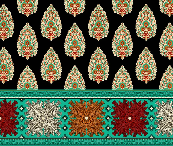 Textilmotiv Designs Muster Set Von Damast Moghul Paisley Grenze Handgefertigte — Stockfoto