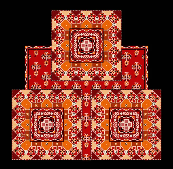 纺织品数字设计地毯主题奢侈品复古饰品Ikat民族地毯巴洛克图案装饰边框手工制作的女用织物正面和双面印花面料使用纺织工业 — 图库照片