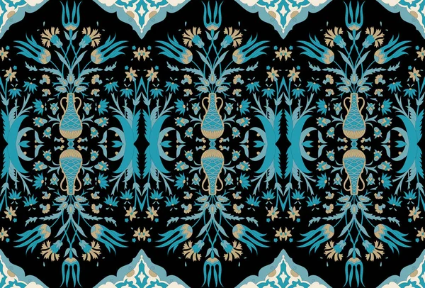 classic porcelain blue floral border. Seamless royal hand drawn baroque design. Blue cutout florals on white background. Elegant nature background. Surface pattern design. Asian decorative floral border design.