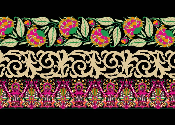 Квіткова Вишивка Вирізом Геометричний Етнічний Східний Візерунок Традиційний Чорному Тлі — стокове фото