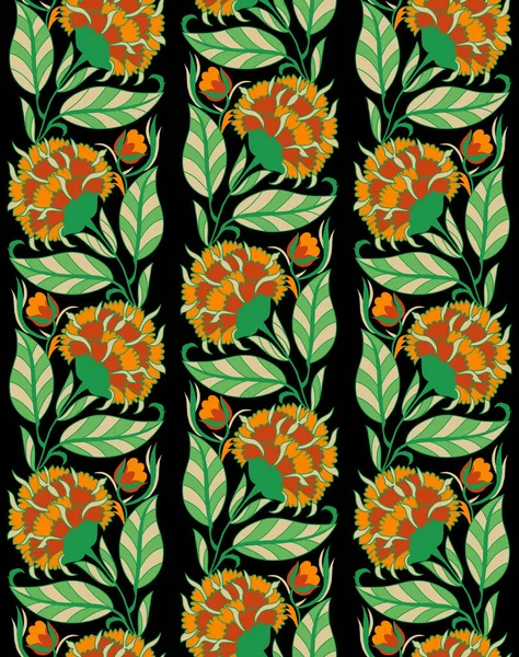 Randigt Sömlöst Mönster Blommig Tapet Färgglada Prydnadsgräns Med Stiliserade Blommor — Stockfoto