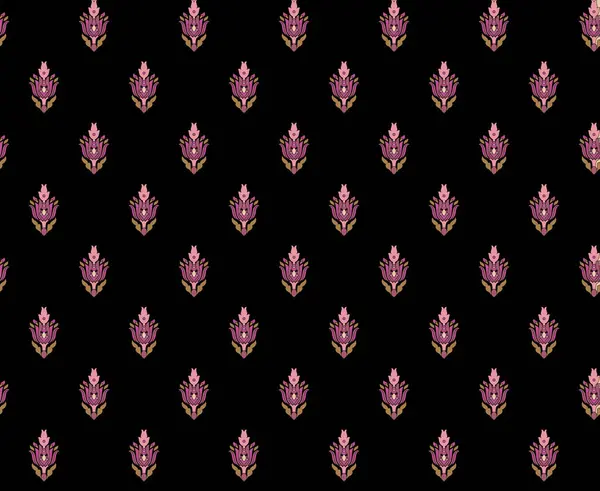 Abstraktes Modernes Geometrisches Blumenmuster Mit Tupfen Auf Schwarzem Hintergrund Damast — Stockfoto