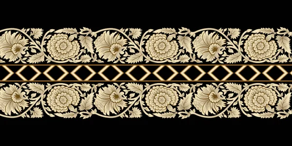 老式花卉边框设计 纺织品数字设计地毯主题奢侈图案装饰边框图案民族手工制作的艺术品合适的框架礼品卡壁纸女用布 — 图库照片