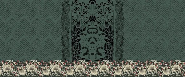 Textile Digital Ikat Ethnic Design Set Damask Border Baroque Pattern — стокове фото