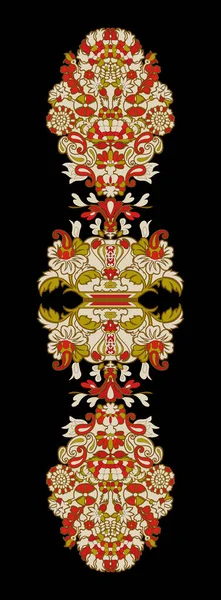 Adorno Vintage Oriental Con Ramas Flores Marco Rizado Estilo Textil —  Fotos de Stock