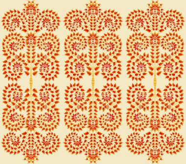 Botanical flowers ethnic motif and mugal art flower banch. Vintage seamless border with lacy ornament. Light golden pattern.You can place your text in the empty frame.