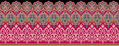 Dijital tekstil dekorasyon motifi, kumaşlarda kullanılan kumaşlarda kadın giysisi arka dupatta için uygun, soyut paisley halı, etnik barok desenli retro lüks çiçek desenleri.