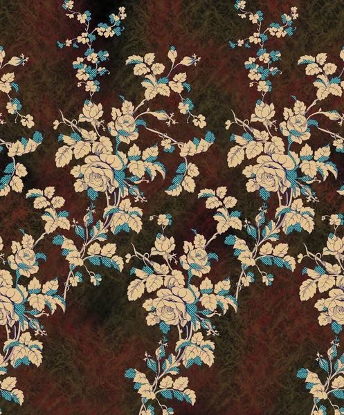 Fantasy Flowers Retro Vintage Jacobean Embroidery Style Seamless Pattern Background — Stock Photo, Image