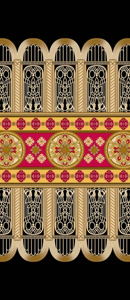 Decote Floral Bordado Padrão Oriental Étnico Geométrico Tradicional Fundo Preto — Fotografia de Stock