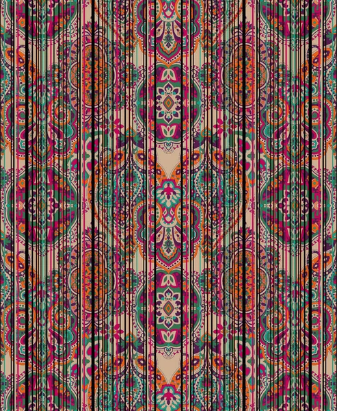 マグルモチーフの装飾パターン多色の背景 カラフルなペイズリー壁紙 インドネシアのバティック 明るい古典的なインドの生地 ペイズリー壁紙 ペイズリーと様式化された花の民族的背景 — ストック写真