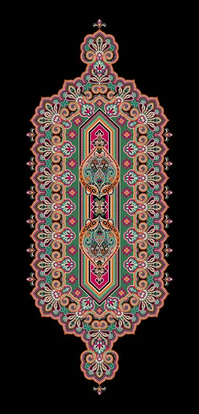 纺织品数字图案装饰边框Mughal Paisley抽象地Ikat族地毯巴洛克饰物图案女装正面和Duppata印花图案壁纸礼品框等 — 图库照片