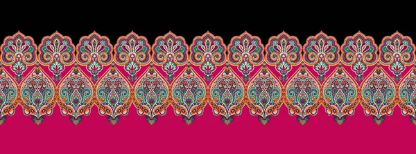 Textile Digital Ikat Ethnic Design Set Damask Border Baroque Pattern — Stok fotoğraf