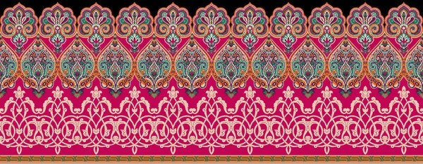 数码纺织品装饰主题套装锦缎Mughal Paisley地毯摘要Ikat族巴洛克饰物图案复古奢侈风格花卉细节适用于面料中的女用布前靠背帆布 — 图库照片