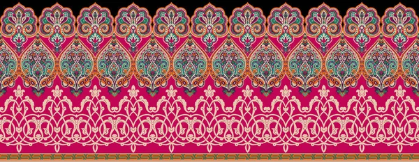 数码纺织品装饰主题套装锦缎Mughal Paisley地毯摘要Ikat族巴洛克饰物图案复古奢侈风格花卉细节适用于面料中的女用布前靠背帆布 — 图库照片#