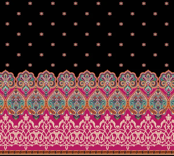 色彩艳丽的花卉图案 具有传统的风格设计 波斯语风格的衬裙和边框 适合服装 纺织品和墙纸设计 — 图库照片#