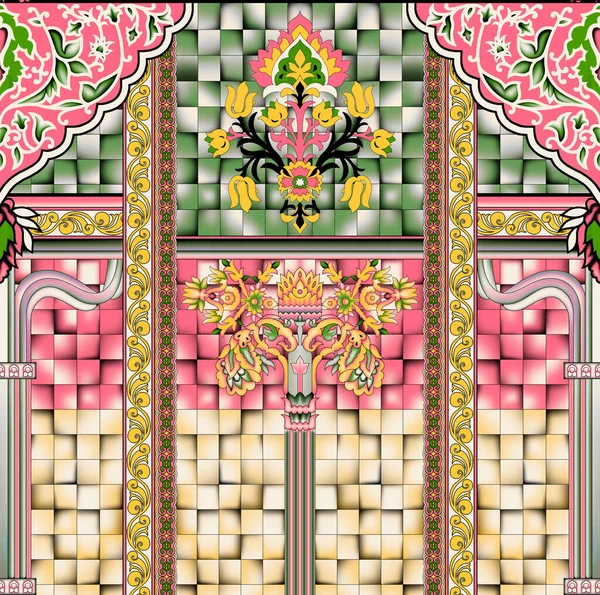 Textil Diseño Digital Alfombra Motivo Patrón Lujo Decoración Frontera Ikat — Foto de Stock