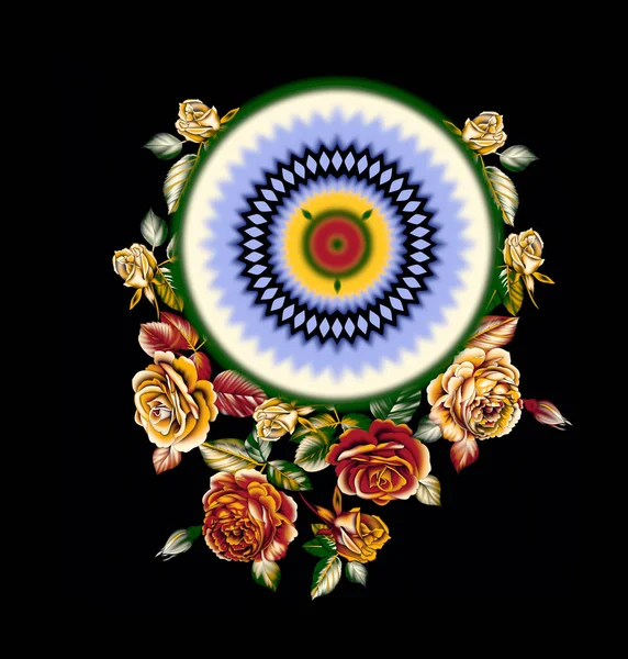 Oriental Vintage Στολίδι Κλαδιά Λουλουδιών Σγουρό Πλαίσιο Ινδικό Στυλ Κλωστοϋφαντουργίας — Φωτογραφία Αρχείου