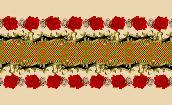 Płynny Wzór Mozaiki Kwiatowej Piękne Kolorowe Kwiatowe Mozaiki Etniczny Wzór — Zdjęcie stockowe