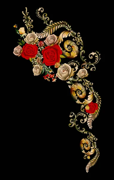 Flores Ornamentais Estilizadas Estilo Retro Vintage Bordado Jacobino Ilustração Colorida — Fotografia de Stock