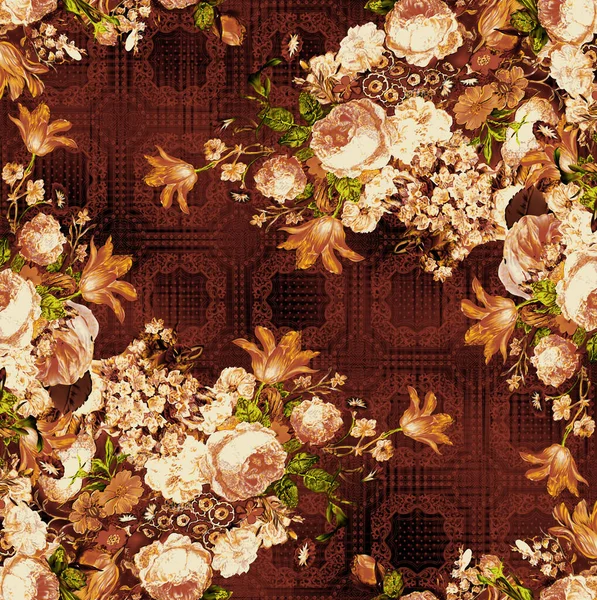Lappverk Blomstermønster Med Paisley Indianske Blomstermotiver Dempemønster Tekstil Dekorasjon – stockfoto