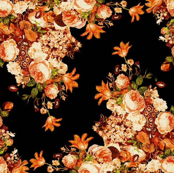 Fantasy Flowers Retro Vintage Jacobean Embroidery Style Seamless Pattern Army — Stock Photo, Image