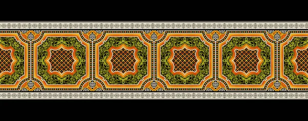 Traditional Ethnic Geometric Shapes Border Mughal Art Baroque Multi Flower —  Fotos de Stock