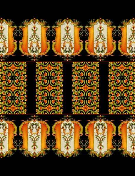 Patrón Franja Paisley Floral Étnica Sin Costuras Conjunto Bordes Ornamento —  Fotos de Stock