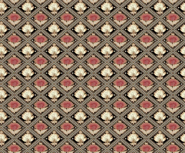 Ethnic Geometric Shapes Border Baroque Multi Flower Seamless Pattern Paisley — 图库照片