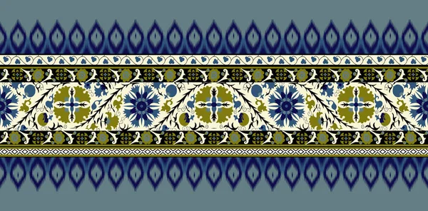 Текстильна Digital Ikat Ethnic Design Set Damask Border Baroque Pattern — стокове фото