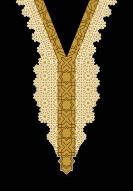 Arap Çiçeksiz Sınırı. Geleneksel İslami Tasarım. Cami dekorasyonu. Siyah arkaplanda Ocher