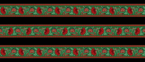 Padrão Sem Costura Com Flores Fronteiras Étnicas Ilustração Floral Têxteis — Fotografia de Stock