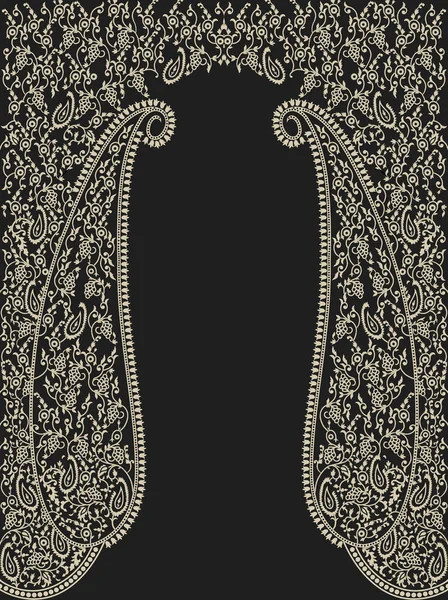 Czarno Biały Wzór Granicy Azjatyckiej Duży Zestaw Tradycyjnych Elementów Paisley — Zdjęcie stockowe
