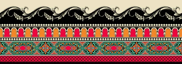 Textile Digital Design Χαλί Μοτίβο Πολυτέλεια Μοτίβο Διακόσμηση Συνόρων Ikat — Φωτογραφία Αρχείου