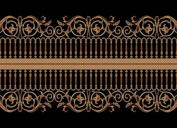 Textile Digital Ikat Ethnic Design Set Damask Border Baroque Pattern — Fotografia de Stock