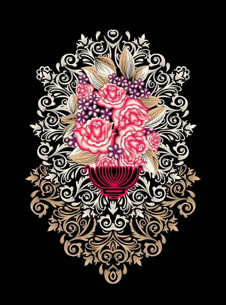 Могольський Декоративний Квітковий Вінок Клейнод Монограма Барвистий Мотив — стокове фото