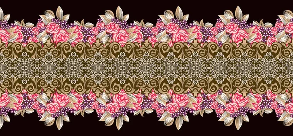 Floral cross stitch embroidery on black background.geometric ethnic oriental seamless pattern traditional.Aztec style,abstract,illustration.design for texture,fabric,clothing,wrapping,carpet.