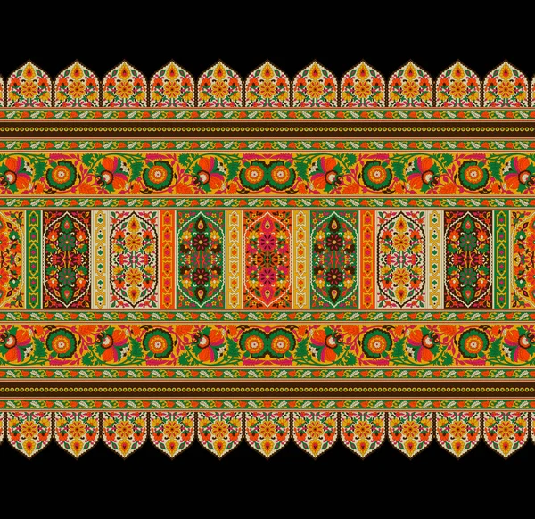 Motyw Etniczny Paisley Granica Wzór Projekt Indyjski Kwiat Tekstylny Abstrakcyjny — Zdjęcie stockowe