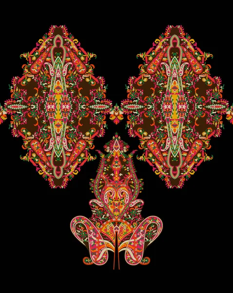 Traditional Ethnic Geometric Shapes Border Mughal Art Baroque Multi Flower — Stock fotografie
