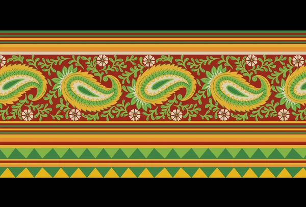 Traditional Ethnic Geometric Shapes Border Baroque Multi Flower Seamless Pattern — Stock Photo, Image