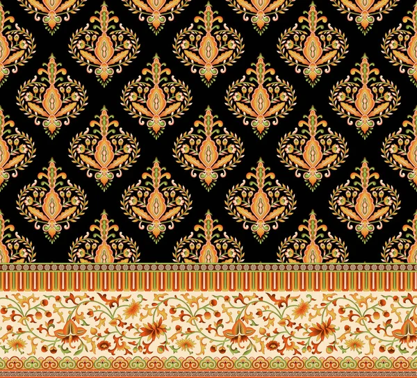 テキスタイルモチーフデザインダマスクのパターンセットムガールペイズリーボーダー手作り抽象的なヴィンテージトルコ語インドの古典的なテクスチャ女性の布のフロントバックDupattaに適し生地繊維業界で使用 — ストック写真