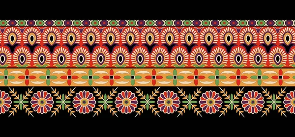 デジタルデザインの装飾境界線Hdモチーフは 作業イラストの境界線の花や装飾モチーフを描画しますインドのデザイン要素水彩でネックラインブランドの検索パターン 花の質感を繰り返します — ストック写真