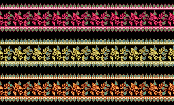 Textile Digital Ikat Ethnic Design Set Damask Border Baroque Pattern — Photo