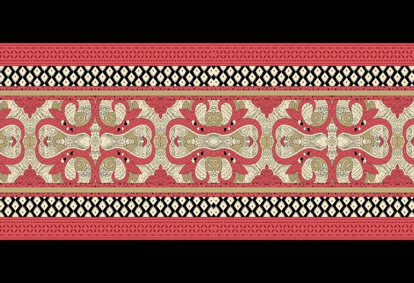 Традиционный Азиатский Дизайн Границ Одежды Бесшовная Цветочная Граница — стоковое фото