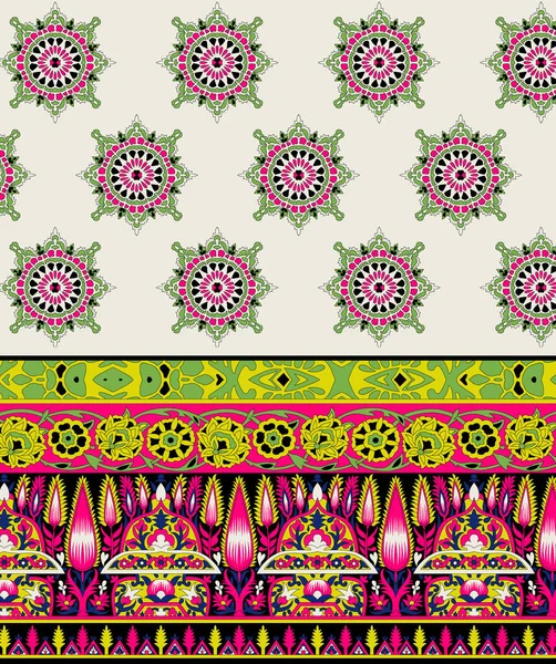 Textile Digital Ikat Ethnic Design Set Damask Border Baroque Pattern — Foto Stock